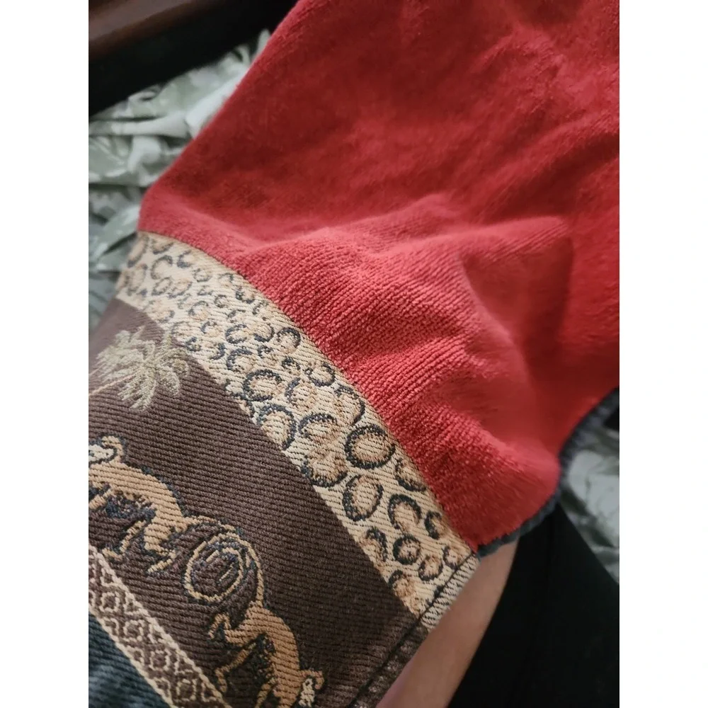 Vtg 90s HAMPTON MANOR Monkey Cheatah Rust Velour 4pc Hand /Wash Towel Set Brazil